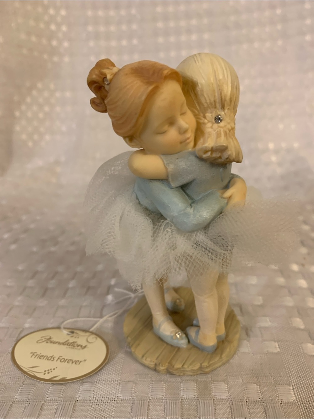 Friends Forever Figurine - 2 young ballet dancers hugging, by Enesco, 4 “ tall.